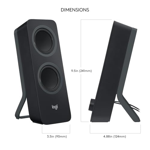Logitech Z207 2.0 Stereo Computer Speakers with Bluetooth - size: 9.5"x3.5"x4.9"