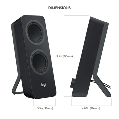 Logitech Z207 2.0 Stereo Computer Speakers with Bluetooth - size: 9.5"x3.5"x4.9"