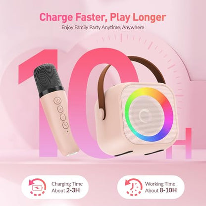 Mini Karaoke Machine,Portable Bluetooth Speaker with 2 Wireless Microphones - color: P-ink