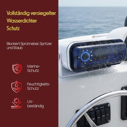 Pyle Durable Universal Marine Stereo Cover - Water Resistant Boat Radio Protector Shield with Flip-up Door & Neoprene Gasket - Compatible with Dual Shaft & DIN Style Stereos - Pyle PLMRCW3