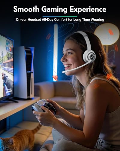 Wireless Headset for Work, HD Sound Bluetooth Headphones with Mic | with ENC Noise Cancelling Microphone and Mute Office/Video Calls/Business/WFH/Home, 50H Playtime for PC/Laptop/Cell Phone - color: White