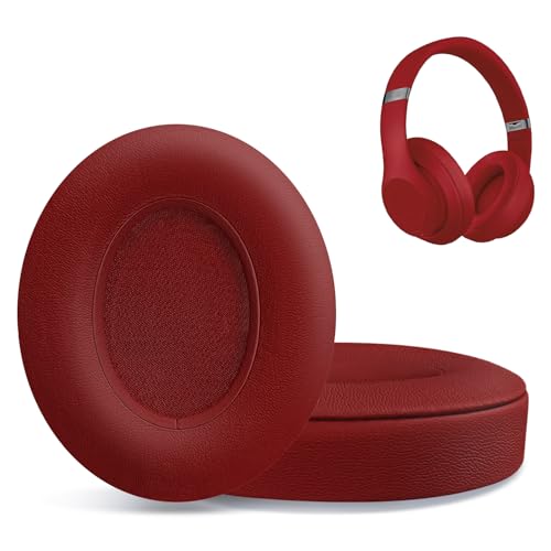 Replacement Ear Pads for Beats Studio 2 & Studio 3 Wired & Wireless Headphones, Ear Cushions, Headset Earpads, Ear Cups Cover with Soft Protein Leather-Red - color: Dark Red