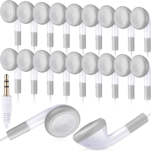 Kanayu 50 Pack Earbuds Bulk Classroom Headphones Wired Earphones, White - color: White