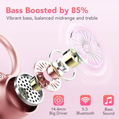 KT1 Bluetooth Headphones Wireless Earbuds 72hrs Playtime Wireless Charging Case Digital Display, Ear Buds with Earhook,IPX7 Waterproof, Deep Bass 2.0,Over-Ear Earphones for Sport Running - color: Rose Gold