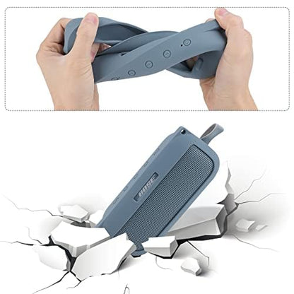 co2CREA Soft Silicone Case for Bose SoundLink Flex Bluetooth Speaker, Blue | Adjustable Shoulder Strap, Crossbody Carrying, Aluminum Carabiner, Lightweight - color: Stone Blue Case