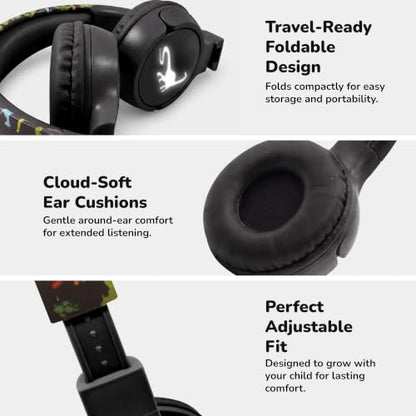 Kids Safe Wireless Light Up Headphones, Foldable Tangle-Free 3.5mm Jack, Volume Limiting 85/94dB, Over-Ear with Microphone for School/Toddlers/Teens/Boys/Girls/Ipad/Tablet/Kindle/Phones/Travel/Plane - color: Black