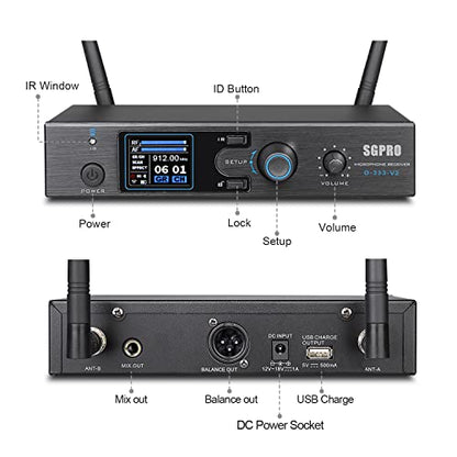 SGPRO Saxophone Wireless Microphone Professional Gooseneck Clip-on Mic with Preset EQ & ECHOs, 262 Ft Transmission and Rechargeable Transmitter, for Soprano, Tenor, Alto, and Baritone Saxophone | Clip-on mic, EQ and echo, 262 ft range, Rechargeable, 4.5 h
