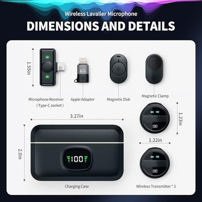 Wireless Lavalier Microphone for iPhone/Android, mini Lapel Microphone for YouTube, Video Recording, Vlog, Live Streaming - (1 Sets)