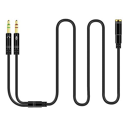 Headphone Splitter for Computer 3.5mm Female to 2 Dual 3.5mm Male Headphone Mic Audio Y Splitter Cable Smartphone Headset to PC Adapter(100CM, Black) - color: Black, size: 100CM