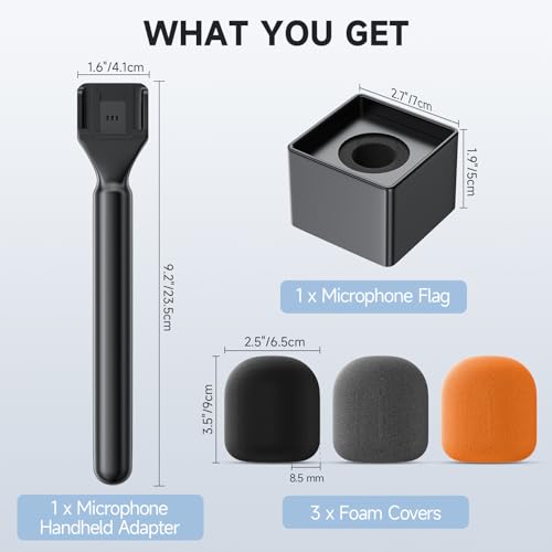MELONARE Handheld Mic Holder for Wireless Lavalier Mics MH-30 | Foam Cover, Mic Handle Adapter, Compatible with DJI/RODE/Hollyland/BOYA, Interviews, Outdoor Recording