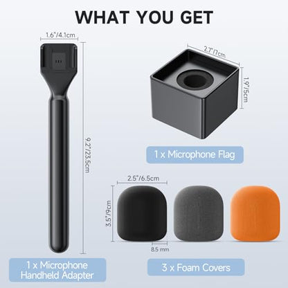 MELONARE Handheld Mic Holder for Wireless Lavalier Mics MH-30 | Foam Cover, Mic Handle Adapter, Compatible with DJI/RODE/Hollyland/BOYA, Interviews, Outdoor Recording