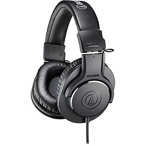 Audio-Technica ATH-M20x Closed-Back Over-Ear Professional Monitor Headphones, Black, Bundle with Desktop Stand