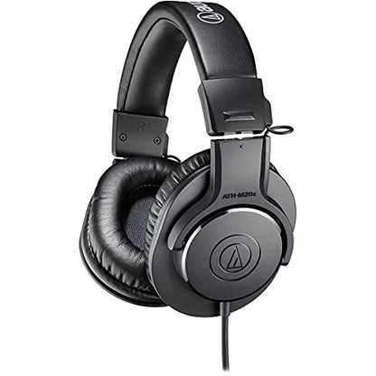 Audio-Technica ATH-M20x Closed-Back Over-Ear Professional Monitor Headphones, Black, Bundle with Desktop Stand