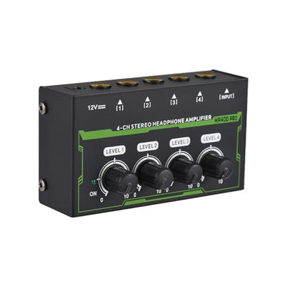 Headphone Amplifier 4 Channel Stereo Headphone Amp Mini Audio Amplifier with Power Adapter DC 12V 6.35mm Input/Output Interface Portable Earphone Amp Splitter for Stage Studio