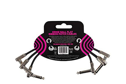 Ernie Ball Flat Ribbon Patch Cable 3-Pack, 6in, Black (P06221) - color: Black, size: 6 Inch, style: 3-Pack