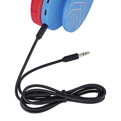 PowerLocus Bluetooth Headphones for Kids, Wireless Foldable Headphones Over Ear, Headphone with Microphone, 85DB Volume Limit, Wireless and Wired Headset with Micro SD, FM for Cellphones, Tablets, PC - color: Blue/Red