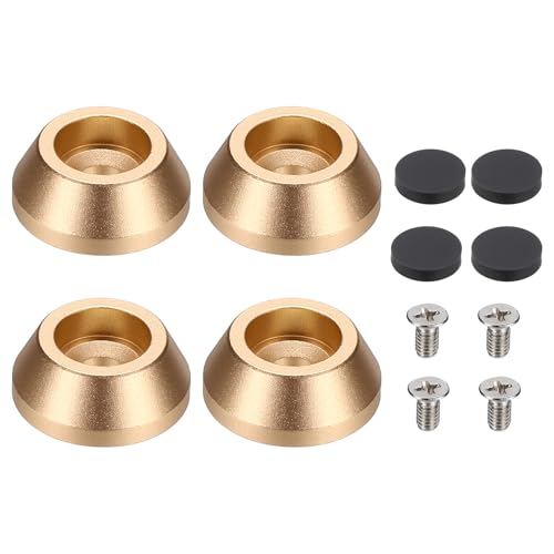 MECCANIXITY 4Pcs Speaker Isolation Pad Feet, 15x6mm Shockproof Aluminum Alloy Vibration Isolation Speaker Shock Base Pad Cone Base with Screws & Rubber Pads for Audio Equipment, Gold - color: Gold, size: 15x6mm