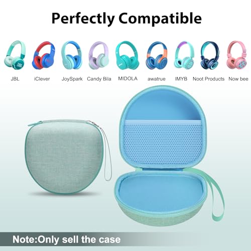 Kids Headphones Case Compatible with JBL/iClever Headphone,Green,Case Only | Compatible with JBL Junior JR 320 320BT/iClever BTH12 HS19 BTH20 BTH22 BTH26/Candy Bila/Acer/MIDOLA/JoySpark Etc Headphone - color: Mint Green