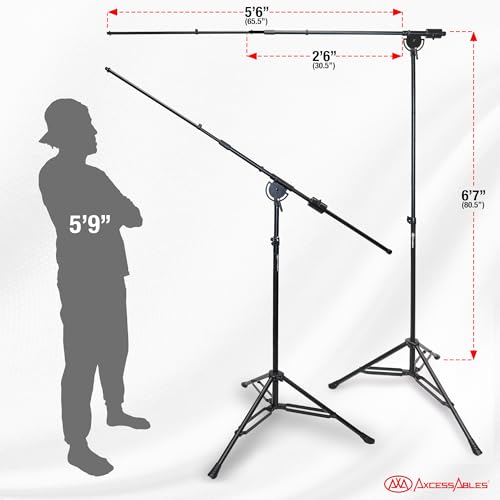 AxcessAbles AXCMB-T Heavy Duty Microphone Boom Stand with Weighted Tripod Base | 80.5-inch Height Overhead Mic Stand | 65.5-Inch Boom Arm Stand | Shotgun Video Mic Stand | All Metal Construction - size: Tripod Base