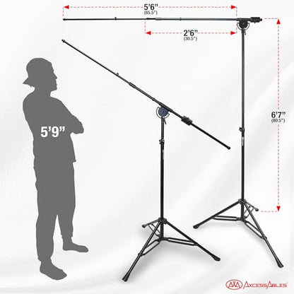 AxcessAbles AXCMB-T Heavy Duty Microphone Boom Stand with Weighted Tripod Base | 80.5-inch Height Overhead Mic Stand | 65.5-Inch Boom Arm Stand | Shotgun Video Mic Stand | All Metal Construction - size: Tripod Base