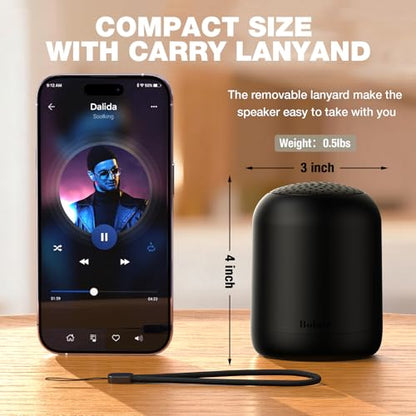 Bobtot Small Portable Bluetooth Speaker, 24H Playtime, TWS Pairing, Black | Wireless Waterproof Speaker with Loud Stereo Sound, Hands-Free Calling, Carrying Lanyard for Outdoor,Shower,Camping,Travel