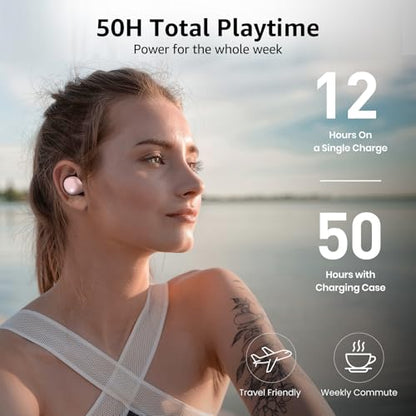 TOZO T6 Wireless Earbuds Bluetooth 5.3 Stereo Sound in Ear Headphones | 50H Playtime Wireless Charging Case App Customizable EQs IPX8 Waterproof Earphones Pink - color: Pink