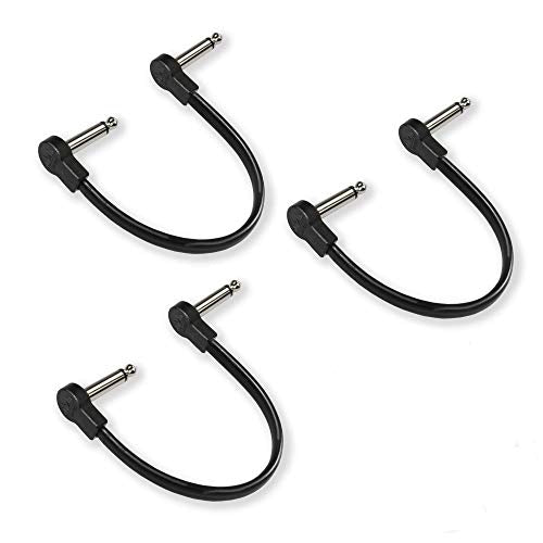 Flat Low Profile Guitar Patch Cable 8 inch for Effects Pedals, S-Shape, 1/4 inch Right-Angle, Black, 3-Pack New Version - color: Black, size: 8"(S-Shaped)