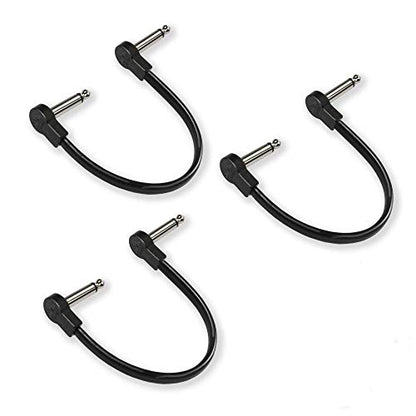 Flat Low Profile Guitar Patch Cable 8 inch for Effects Pedals, S-Shape, 1/4 inch Right-Angle, Black, 3-Pack New Version - color: Black, size: 8"(S-Shaped)