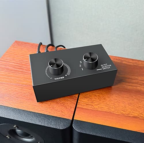 6방향 오디오 스위치, 3.5mm (1/8인치) 스테레오 오디오 스위치, 플러그 앤 플레이, PC, 노트북, MP3, MP4, 헤드폰, 게임 시스템 등과 호환됩니다. (6"-1 아웃) - style: 3.5mm(1/8인치) 오디오 스위처