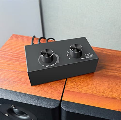 6방향 오디오 스위치, 3.5mm (1/8인치) 스테레오 오디오 스위치, 플러그 앤 플레이, PC, 노트북, MP3, MP4, 헤드폰, 게임 시스템 등과 호환됩니다. (6"-1 아웃) - style: 3.5mm(1/8인치) 오디오 스위처