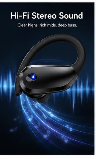 Wireless Earbuds Bluetooth Headphones with Earhooks, IPX7 Waterproof, Hi-Fi Stereo, 48H Playtime, LED Power Display Charging Case, for Running, Workout, Gym