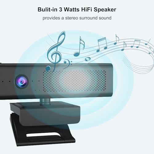 Full 1080P HD 3-in-1 Webcam: Camera and Speaker for Desktop Computer with Built-in 4 Microphones, External USB Web Cam with Magnetic Privacy Cover and Mute for Laptop, Streaming, Conference