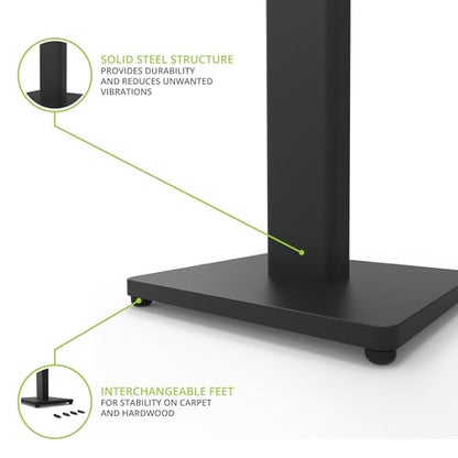 Kanto ST28 28” Universal Floor Speaker Stands for Bookshelf Speakers up to 30 lbs | Improved Sound | Hidden Cable Management | Timeless Design, | Pair | Black Steel w/Black MDF Base - size: 28 Inches - Black