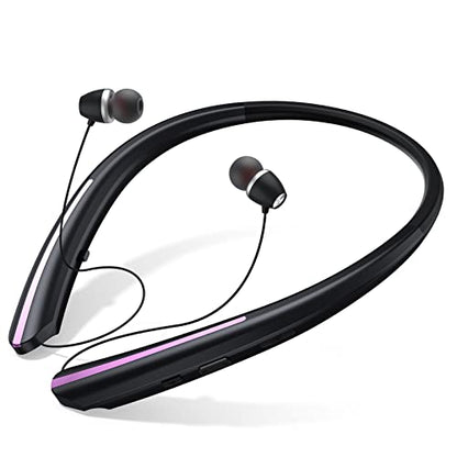Bluetooth Headphones Retractable, Wireless Earbuds Neckband IPX5 Sweatproof, Bluetooth Headset with Microphone Vibration Call, Stereo Noise Cancelling Earphones (Black Pink) - color: black pink