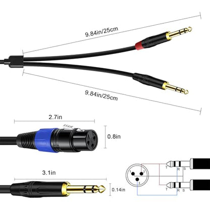 6.35mm Dual TRS to XLR Female Cable for Microphone, Mixer, Amplifier, 1.5 FT, Dual1/4 TRS Male to XLR Audio Cable, Y Splitter Patch Cord, 3-PinXLR to Dual 1/4 Converter Adapter Cable - size: 1.5Ft, 1Pack, style: Dual 1/4 to XLR Female