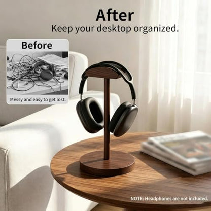 Headphone Stand Nature Wood Headset Hanger Mount Hook Gaming Holder Desktop Earphone Artful Functional Stand for All Headsets with Solid Wooden Base - style: Walnut Wooden