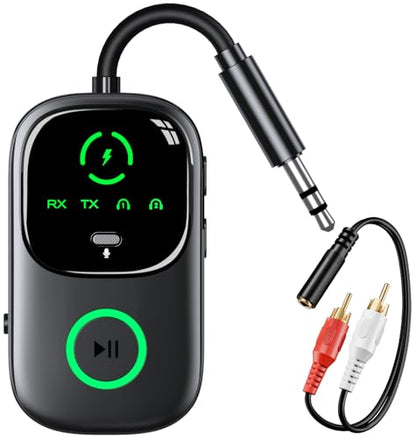 LED Display 2 in 1 Bluetooth 6.0 Transmitter Receiver 3.5mm AUX Jack RCA Wireless Audio Adapter Dongle for Airpods Headphones TV Airplane Flight Car Speaker Home Stereo, Dual Pairing & Handsfree Call - color: Black AUX+RCA Cable