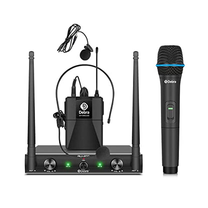 D Debra Audio AU200 Pro UHF 2 Channel Wireless Microphone System with Cordless Handheld Lavalier Headset Mics, Metal Receiver, for Karaoke Church Party (1 Handheld & 1 Bodypack) - style: 1 Handheld & 1 Bodypack