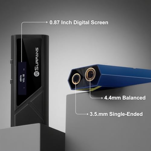 Surfans X10 Portable Headphone Amplifier, USB-C Dongle DAC & DAC Amp with 3.5mm SE/4.4mm Balanced Outputs, 522mW ES9028Q2M Hi-Res Audio Adapter for IEMs, iPhone, Android, PC/Mac, Blue - color: Blue