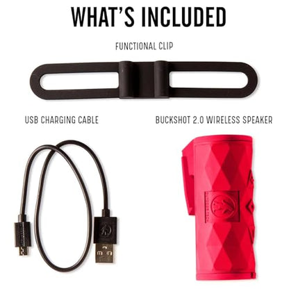 Outdoor Tech - Buckshot 2.0 Bluetooth Speaker, Red - Portable Speaker, Rugged Waterproof Wireless - Perfect for Biking, Boats, Camping, Hiking, Pool, Beach, Golf Cart - color: Red