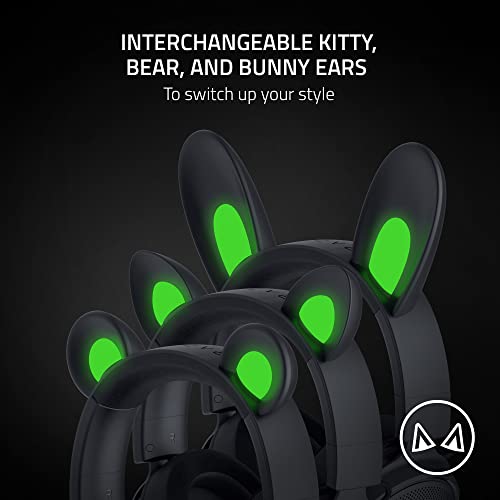 Razer Kraken Kitty V2 Pro Wired RGB Headset: Interchangeable Ears (Kitty, Bear, Bunny) - Stream Reactive Lighting - Detachable HyperClear Cardioid Mic - 50mm Drivers - 7.1 Surround Sound - Black - color: Classic Black