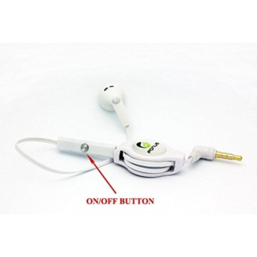 Retractable Headset Mono Handsfree Earphone Mic Single Earbud Headphone Wired [3.5mm] [White] Compatible with Amazon Kindle Fire HDX 8.9 7 HD 8.9 7 6, DX, 8 10 - iPod Touch 5 4th Gen