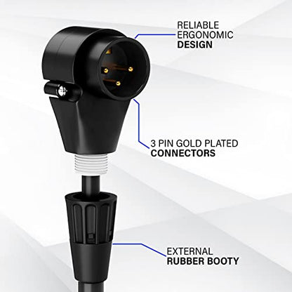 LyxPro 3 ft XLR Mic Cable, Right-Angle Male to Female, Black - color: Black, size: 3 Feet Angled Male