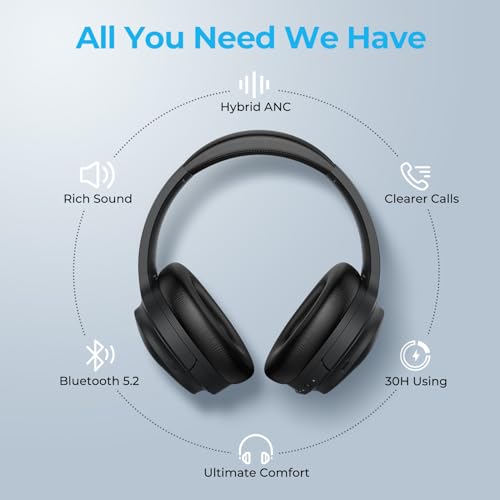 Silensys Hybrid Active Noise Cancelling Headphones, Wireless Over Ear Bluetooth Headphones, Hi-Fi Audio, Deep Bass, Memory Foam Earpads, 30H Playtime, Clear Calls, Travel, Office, Home, Black Pcs - color: Black