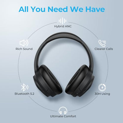 Silensys Hybrid Active Noise Cancelling Headphones, Wireless Over Ear Bluetooth Headphones, Hi-Fi Audio, Deep Bass, Memory Foam Earpads, 30H Playtime, Clear Calls, Travel, Office, Home, Black Pcs - color: Black