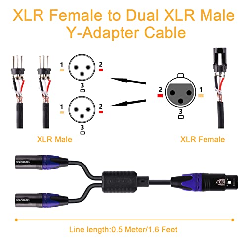XLR Splitter, Y Splitter Cable Female to Dual XLR Male 10ft | Balanced Microphone Splitter 3-Pins 1 Female to 2 Male - size: 10ft, style: Female to 2 Male XLR