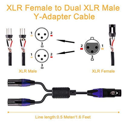 XLR Splitter, Y Splitter Cable Female to Dual XLR Male 10ft | Balanced Microphone Splitter 3-Pins 1 Female to 2 Male - size: 10ft, style: Female to 2 Male XLR