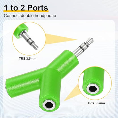 MECCANIXITY Headphone Splitter Adapter, 3.5mm Male to 2 Port Female Y Jack Aux Stereo Splitter for Phone Headset PS4 Switch Tablets, Green - color: Green