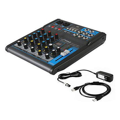 Pyle Professional Audio Mixer Sound Board Console System Interface 4 Channel Digital USB Bluetooth MP3 Computer Input 48V Phantom Power Stereo DJ Studio Streaming FX 16-Bit DSP Processor - PMXU43BT.5 - size: 4
