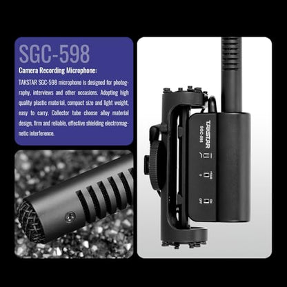 TAKSTAR SGC-598 3.5mm Cardioid Shotgun Microphone for Camera | Cardioid Condenser, +10dB Gain, 200Hz Low-Cut, Shock-Resistant